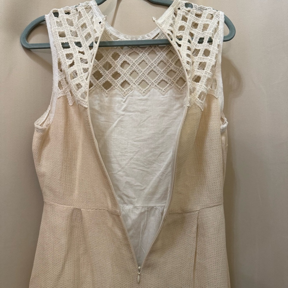 Sandro Paris Rita Linen Cotton Lattice Mini Dress, Cream White, Size 3 (US 8) - Picture 8 of 15